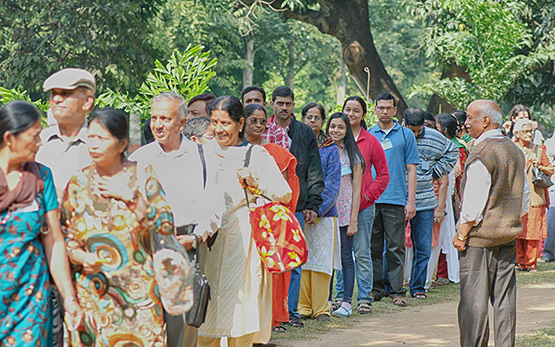 Devotees in a queue.