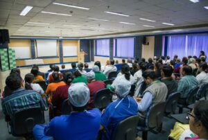 Swamiji talks to the staff of Fortis Hospital, Chandigarh.