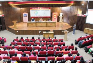 Swami Lalitananda delivers a talk on Gurujiâ€™s teachings at Punjab national Bank, Delhi.