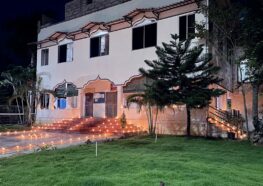 YSS Chennai Ashram Diwali 2024 - Lit up pathway leading to Dhyana Mandir