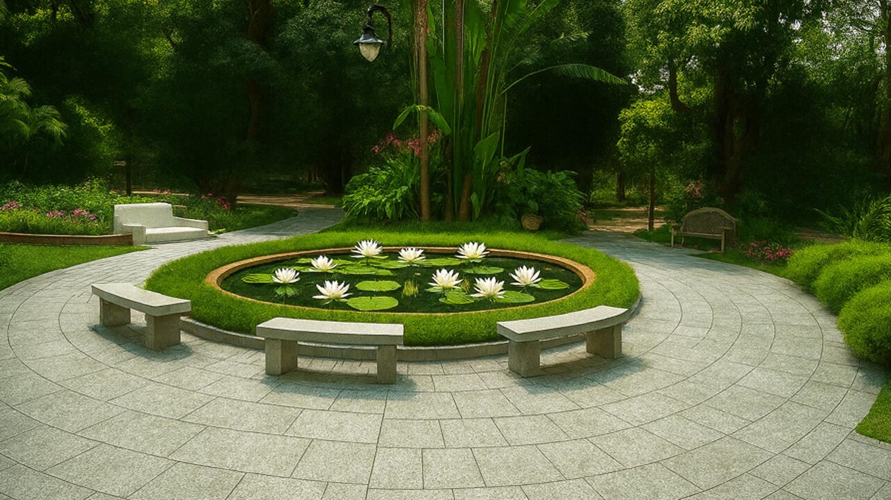 And around the lily pond in front of the Guest House.