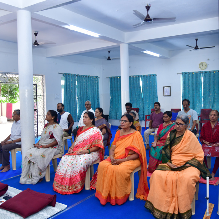 YSS Rajahmundry Retreat – Devotees Meditating in Dhyana Mandir