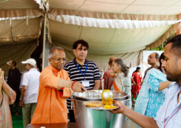 Prasad is distributed to around 1800 people during Narayan Seva in Noida.