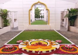 A floral decoration for Guru Purnima celebrations at Yogoda Satsanga Sakha Ashram, Noida.